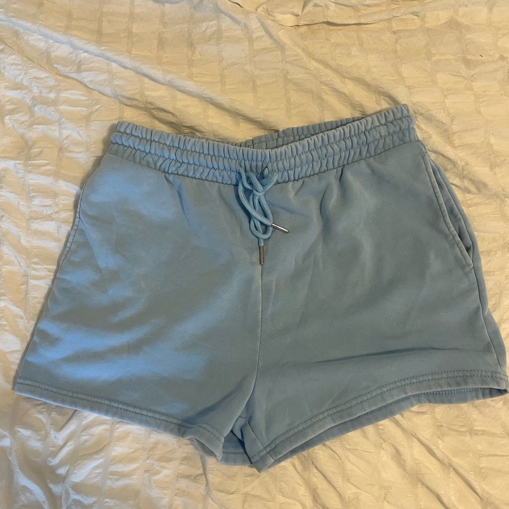 blue high waisted sweatshorts